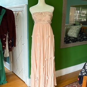 Free People Strapless Blush Embroidered Dress
